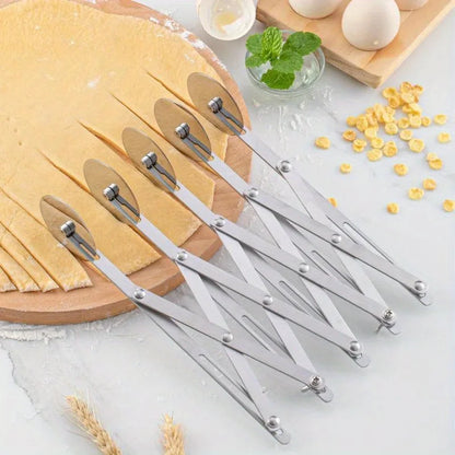 5 wheel pasta cutter cutting dough